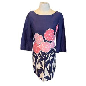 LILLY PULITZER lined navy and pink flower shift dress Size 6 EUC